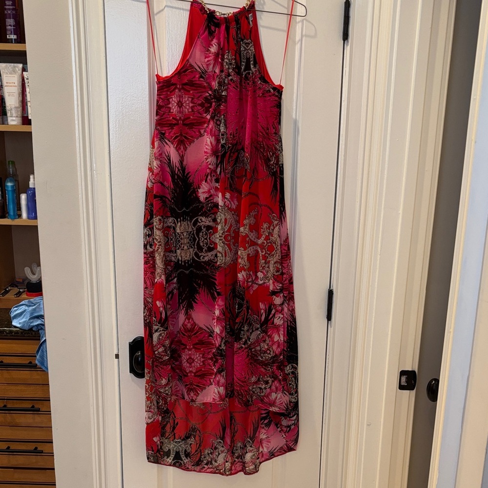 Jennifer Lopez Vibrant Pink and Black Maxi Dress